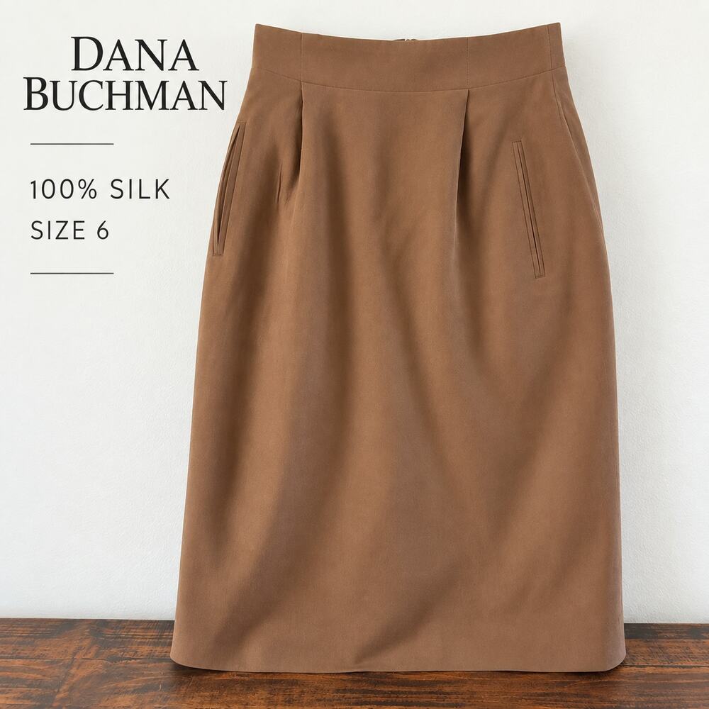 Dana Buchman Women’s 100% Silk Brown Maxi Skirt Vintage Minimalist Size 6